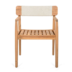 Creative Braided Acacia Wood Outdoor Dining Chairs with Armrests (Set of 2) - Teak / White
