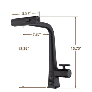 Waterfall Kitchen Faucet With Temperature Display And Pull Down Sprayer