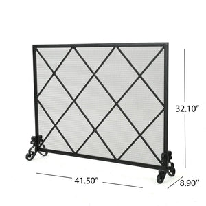 Minimalist Single Panel Iron Fireplace Screen with Diamond Design