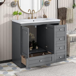 Shaker Free Standing Bathroom Vanity Cabinet With Sink, Soft Close Drawers, Soft Close Doors