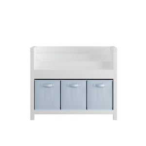 Bookshelf With 3 Tier Front Facing Storage And 3 Bins, Toddler Bookcase For Playroom - White