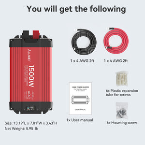 ALLWEI 1500W Pure Sine Wave Inverter 12V to 120V AC