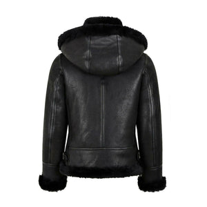 Women’s B3 Bomber Hooded Classic Black Shearling Jacket