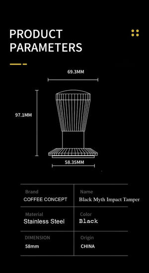Black Myth Impact Tamper - 30LB Constant Force Spring Espresso Tamper Under $49