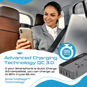 Ceptics 200W Car Power Inverter Charger with Digital Display and SmartVoltage™ Technology (PI-200W4U) - TRAPSKI