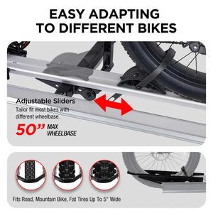 1-Bike Hitch E-bike Rack with Ramp, Folding Single Electric Bike Carrier, 100 LBS Capacity, Fits 2'' Receiver
