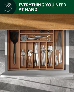 Silverware Drawer Organizer, Brown Bamboo (9 Slots)