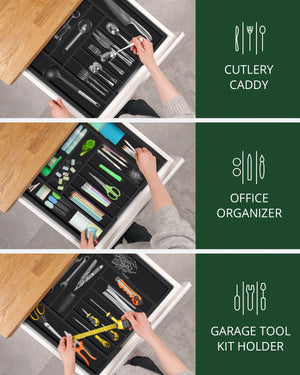 Silverware Drawer Organizer, Black (9 Slots)