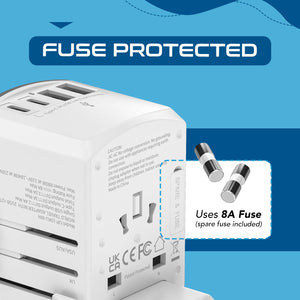 All-In-One International Travel Adapter - 5 in 1 - 2 USB-A & 2 USB-C - Max. 17.5W (3.5A) - White (UP-15KU-WH) - TRAPSKI