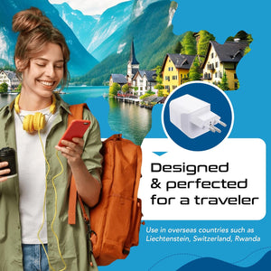 Switzerland Travel Adapter Plug Combo - Type J, C | Dual USB – Swiss Combo (CTU-9C-11A) - TRAPSKI