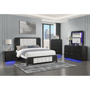 Beverly - Nightstand With Cooler And Speaker, LED Light, Rounded Sides - Black White