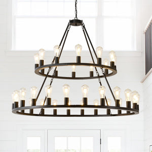 52 Inch Black Wagon Wheel Chandelier, 36-Lights
