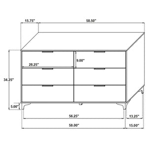 Lexie - 6 Drawer Rectangular Dresser - Black
