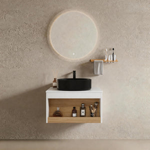 Floating Bathroom Vanity With Glossy Round Vessel Sink