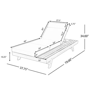 Lounge Chaise Set with Headrest, Acacia Wood