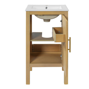 Bathroom Cabinet With Sink, Adjustable Shelf, Soft Closing Hinges - Natural Wood