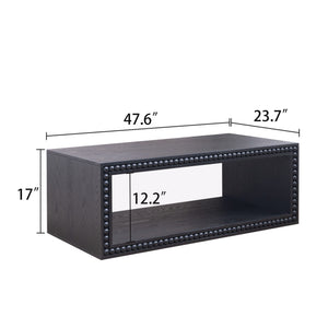 Black Beaded Edge Coffee Table – 47.6' Rectangular Center Table with Open Storage Shelf