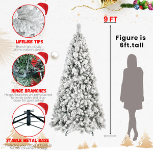 8FT Flocked Christmas Tree with 1445 Tips – Snowy PVC & Hard Needle Branches