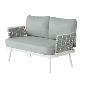 Mariano Steel Loveseat and Table, Off White & Grey