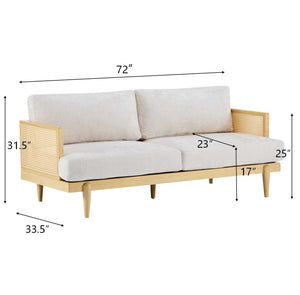 Emir 72" Square Arm 3-Seater Boucle Sofa with Cane Rattan and Wooden Frame