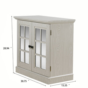 Sideboard Cabinet With Mirrored Doors, Adjustable Shelf, Metal Handles