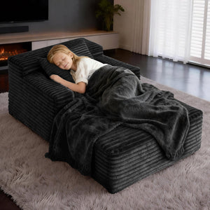 Small Chaise Lounge Sofa with Striped Corduroy