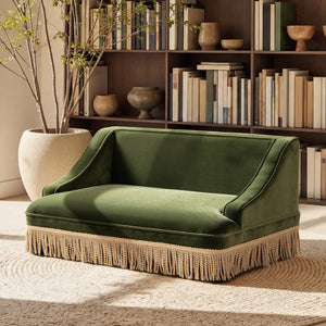 Duchess 33' Medium Princess Pet Bed Sofa with Fringe Skirt, Olive Green Velvet
