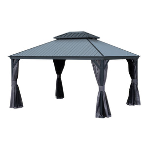 12'x14' Hardtop Gazebo with Resin Roof and Drainage Gutters