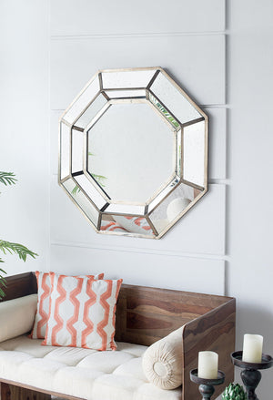 Oversized Octagon Mirror, Mid Century Modern Accent Mirror, For Living Room, Entryway, Bedroom, Hallway - Silver