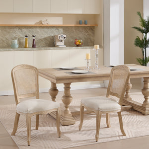 French Country Dining Chairs Set of 2, Upholstered with Rattan Fan-shaped Back