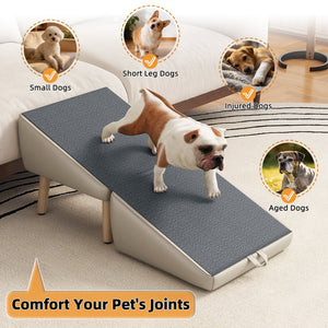 (UPGRADED) Dog Stairs for Small Dogs and Cats, Foldable 2-in-1 Wooden Pet Steps