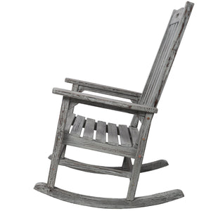 Wooden Oversized Porch Rocker Chair With Wide Seat and Tall Backrest