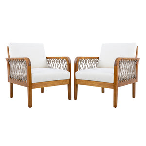 Outdoor Acacia Wood Club Chair with Handwoven Rope (Set of 2)