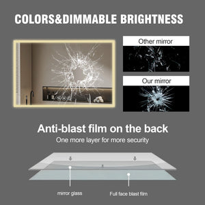 Modern LED Bathroom Vanity Mirror With Aluminum Frame, 45° Beveled Lights, Anti Fog - Silver