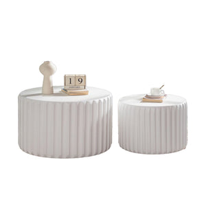 White Scalloped Round Coffee Table Set: Nesting Design, Elegant Curved-Edge Shape