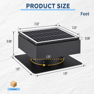 14" Adjustable Square Solar Roof Exhaust Fan, 60W Dual Power Attic Ventilator