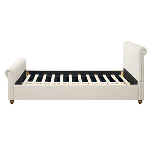 Queen Size Upholstered Bed Frame With Linen Fabric