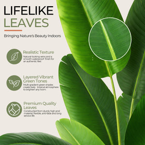 Bird of Paradise Artificial Plant - 6 Ft Tall Faux Banana Leaf Tree