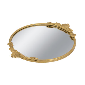 19x16x1" Round Mirror Tray with Gold Leaf Detailing