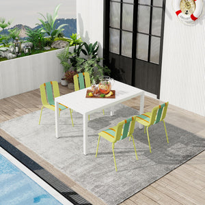 4 Piece Set Of Modern Striped Color- Blocking Single Chairs With Long Table