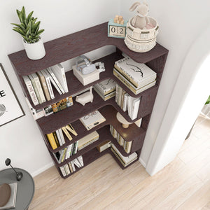 Ox Blood - Red 90Cm L-Shaped Freestanding Corner Bookshelf With Anti Tip Safety, Storage Cabinet For Living Room - Ox Blood Red