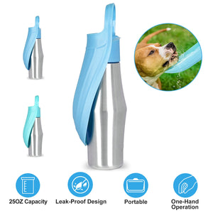 25OZ Portable Dog Water Bottle Foldable Stainless Steel Water Dispenser Leak-Proof Design for Dog Walking Traveling Hiking Outdoor Activities