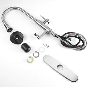 3 In 1 Kitchen Faucet With Press Type Glass Rinser, High Arc Pull Down Sprayer
