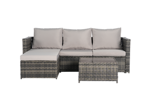2 Pieces Patio Furniture Set with Woven Sectional and Ottoman