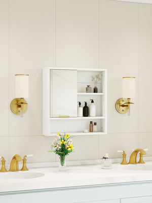Modern Bathroom Mirror Cabinet with Open Shelves