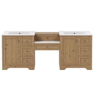 Double Sink Bathroom Vanity With Countertop, 2 Ceramic Sinks, 6 Drawers