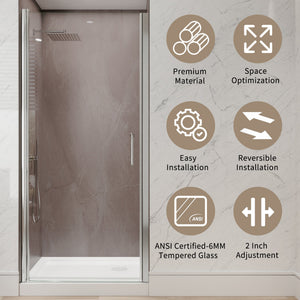 34 In. to 36 In. x 72 In. Semi-Frameless Pivot Shower Door