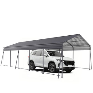 Metal Carport 13 X 26.5 Ft Heavy Duty With Galvanized Steel Roof Metal Garage Canopy With Galvanized Steel Roof & Frame Car Tent Outdoor Storage Shed For Car Boats And Truck - Gray