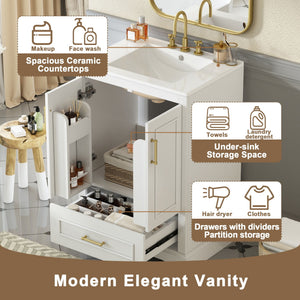 Bathroom Vanity With Sink, 1 Divided Drawer And 2 Soft Close Doors With Double Shelf