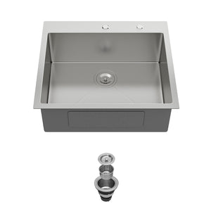 25 x 22 x 9 Inch Kitchen Sink Drop-In 16 Gauge Stainless Steel Single Bowl